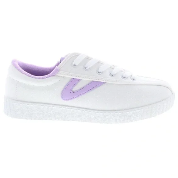 Tretorn Nylite Canvas White and Purple Lace up Sneakers - Picture 1 of 11
